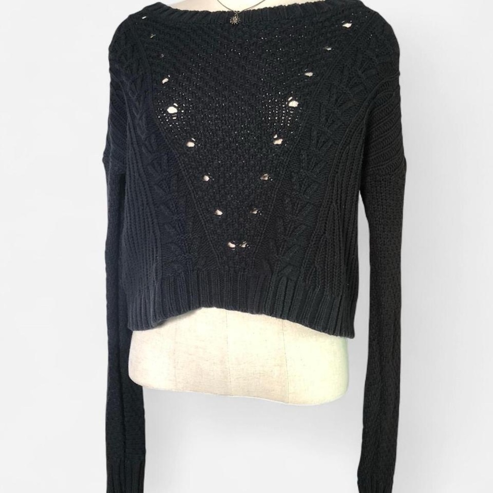 SO Women's size M Black Knit long sleeve Pullover Sweater cut out hole details